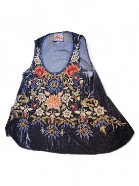 Johnny Was Velvet Embroidered Floral Tank Medium